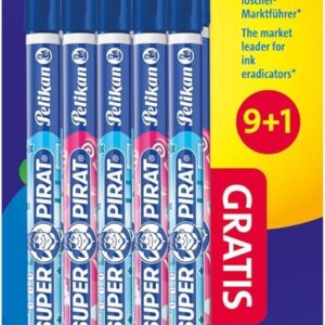 Pelikan Super Pirate 317545 Ink Eraser, Set of 10 Ink Erasers, Line Width B (Wide), 9+1 Items
