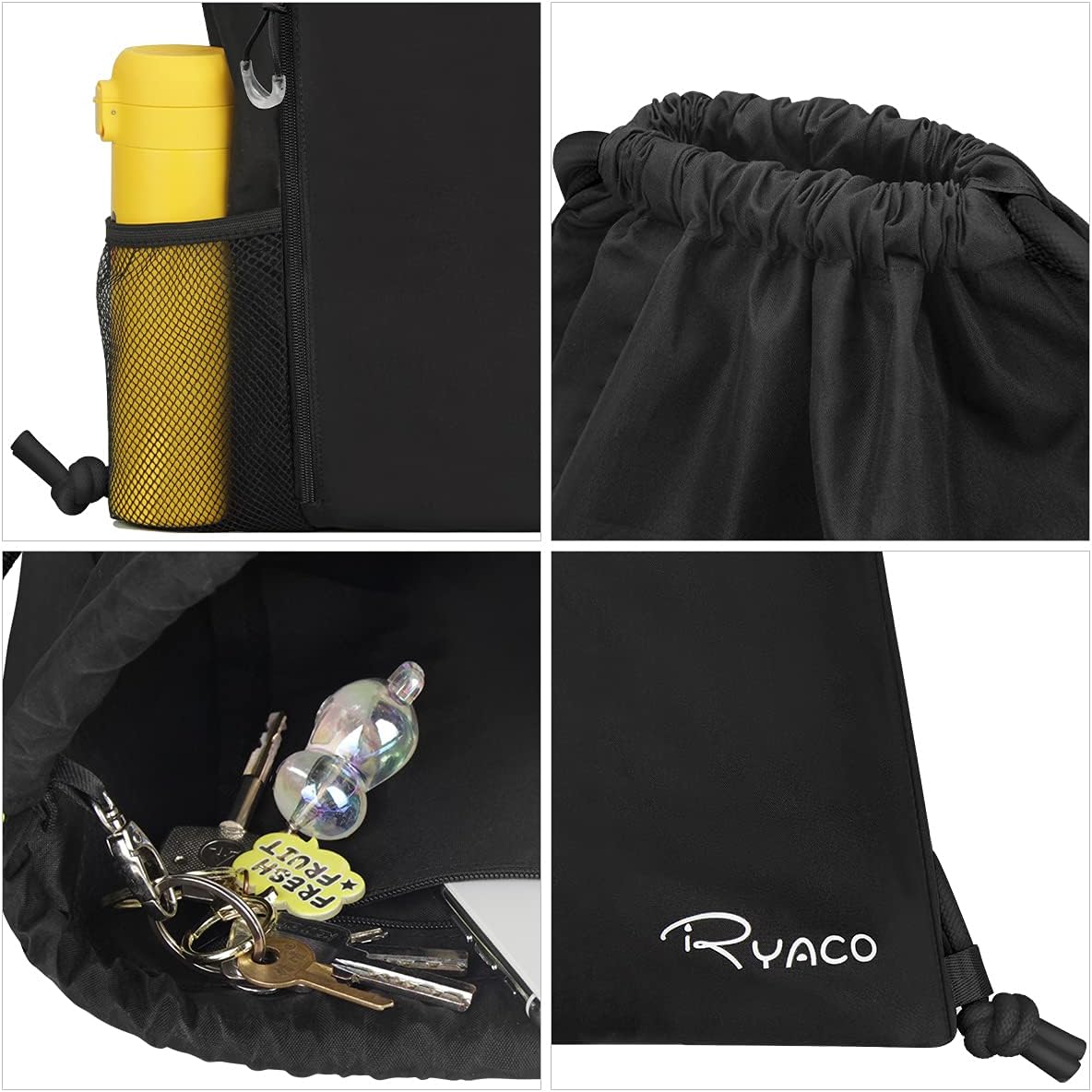 Ryaco Gym Bag Waterproof Drawstring Backpack Swimming Sports Bag with Outer Zip Pocket Water Cup Net Package Dry and Wet Separation for School Sports Swimming – Bild 3