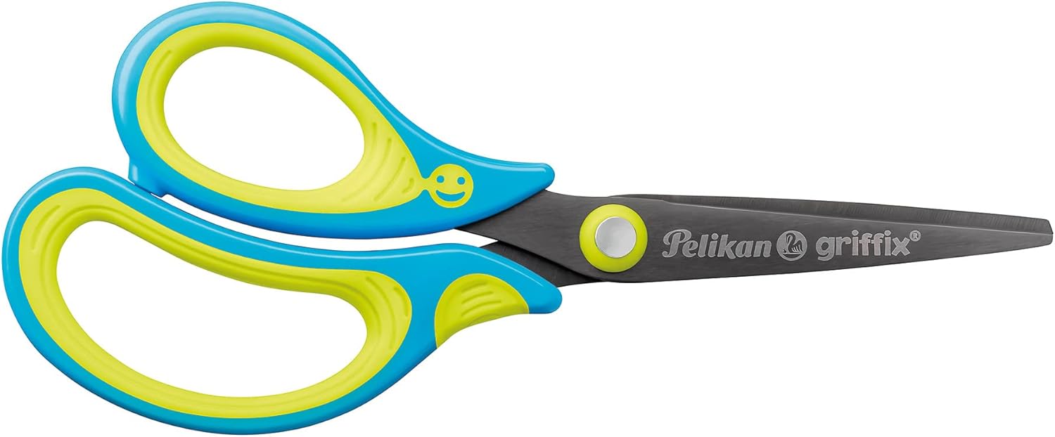 Pelikan 820592 griffix® School Scissors with Pointed Blades for Left-Handed Children, Neon Fresh Blue, Pack of 1