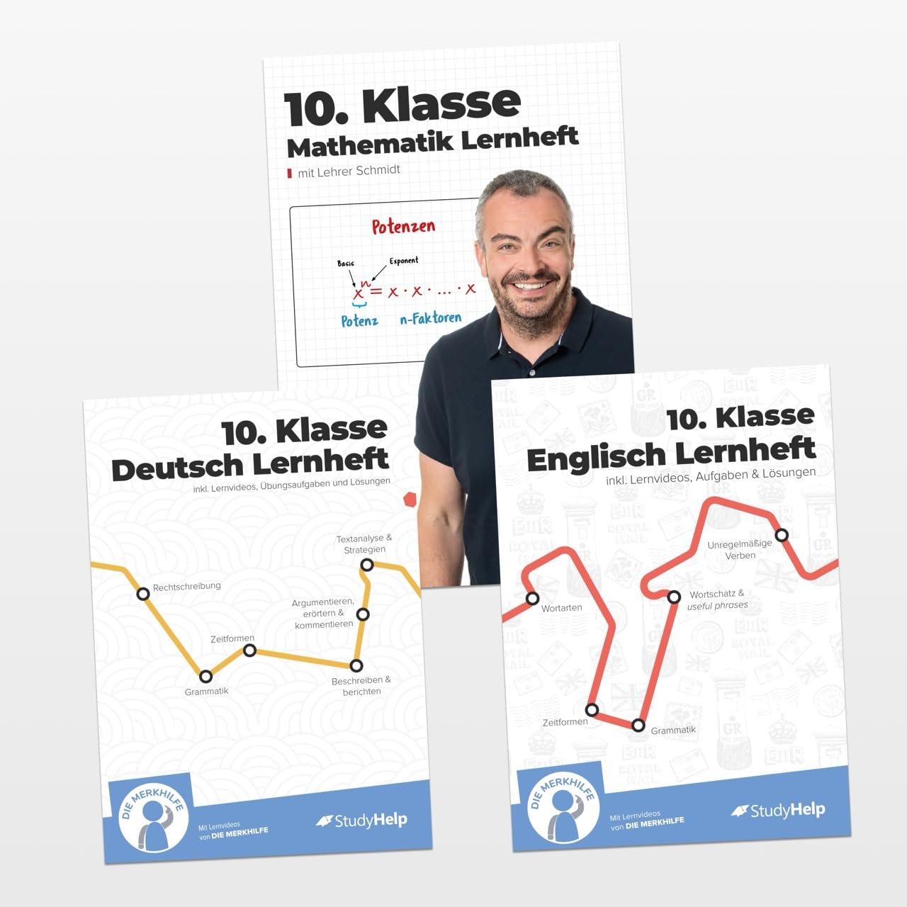 10. Klasse Hauptfächer Set komplett (Mathe, Deutsch, Englisch) / Lernheft, Übungsheft / Rechnen, Rechtschreibung, Übungen, Grammatik: Inkl. Aufgaben + Lösungen + Lernvideos