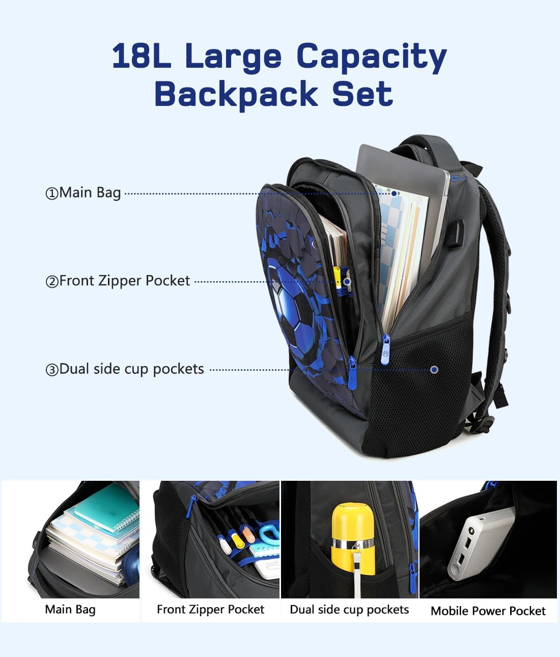 Cusangel Children's Backpack Girls Boys Teenagers School Backpack Ergonomic & Adjustable School Bag Weatherproof Backpack Children with Chest Strap – Bild 4