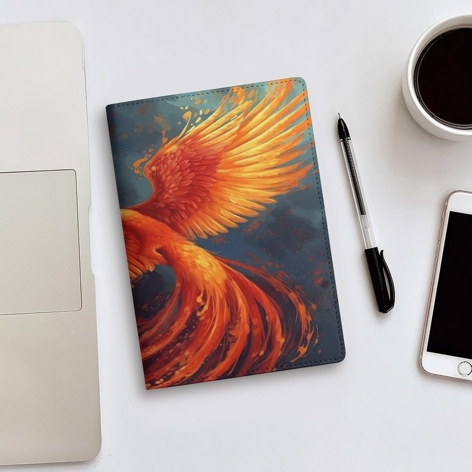 Leder-Notizbuchhülle, strapazierfähige Buchumschläge, orange-rot, Phoenix-Druck, wasserdicht, schützt Notizbücher, Bücher und ist für Büro und Schule geeignet – Bild 3