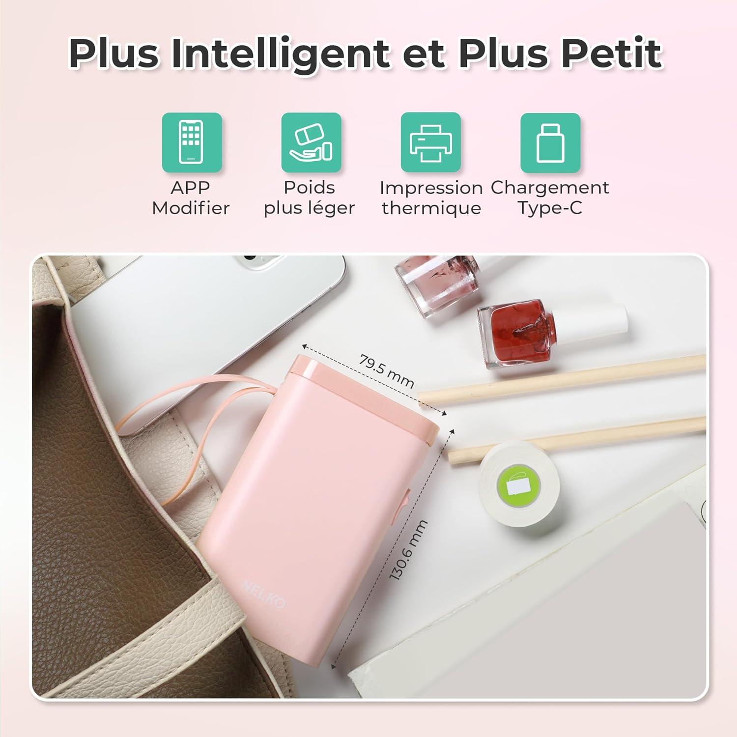 Nelko Label Printer, Bluetooth P21 Self-Adhesive Labelling Device, Portable Labelling Device, Self-Adhesive Label Printer, Wireless, Mini Label Printer with iOS Android, for Home, Pink – Bild 4
