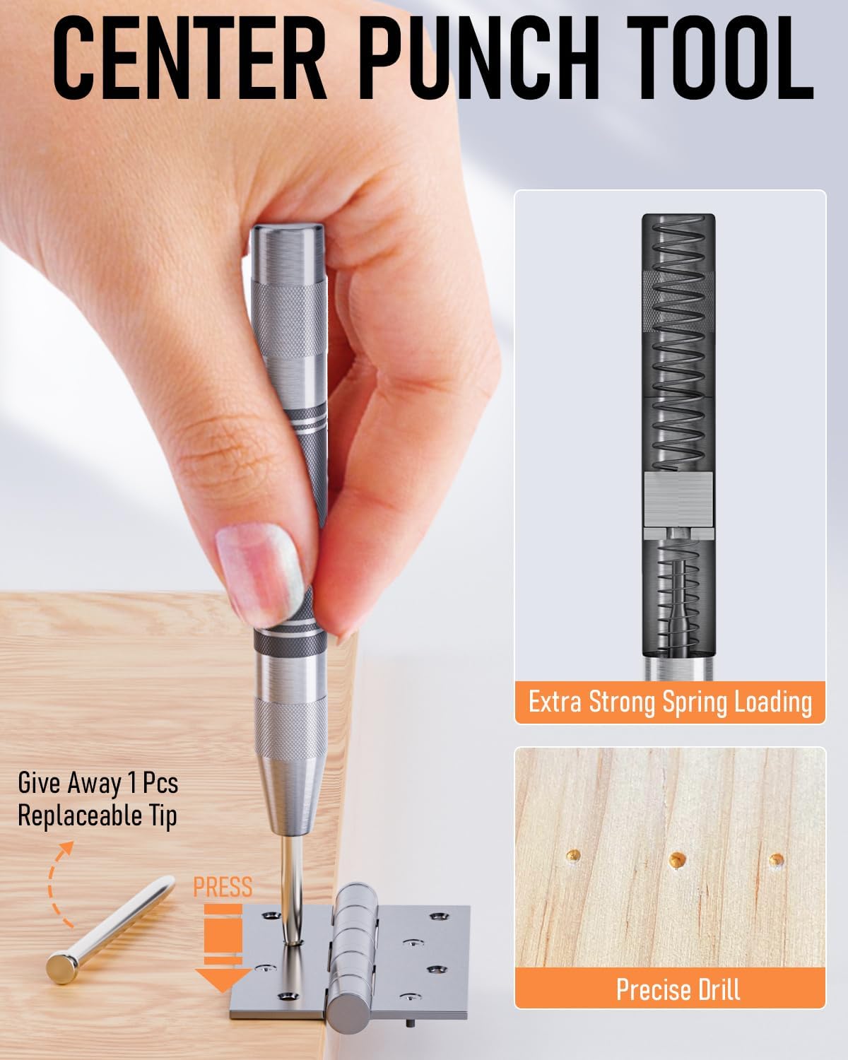 Nicpro 15-Piece Carpenter's Pencils Set with Sharpener, Mechanical Carpenter's Pencils with 40 Leads, Automatic Centre Punch and Carbide Scribing Tool, Robust Construction Pencil with Case – Bild 7