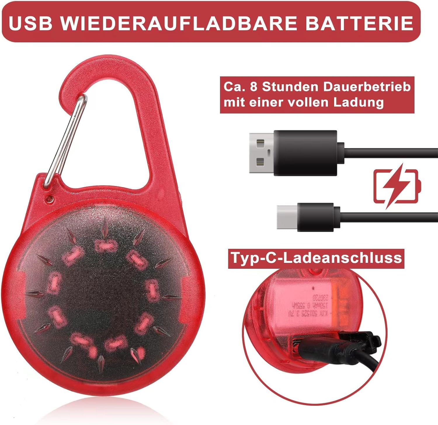 LED Flashing Light School Bag Safety Light USB Rechargeable Reflectors Light for School Bag Safety Light Pendant for Hiking Running Jogging Pet Backpack Clothes – Bild 4