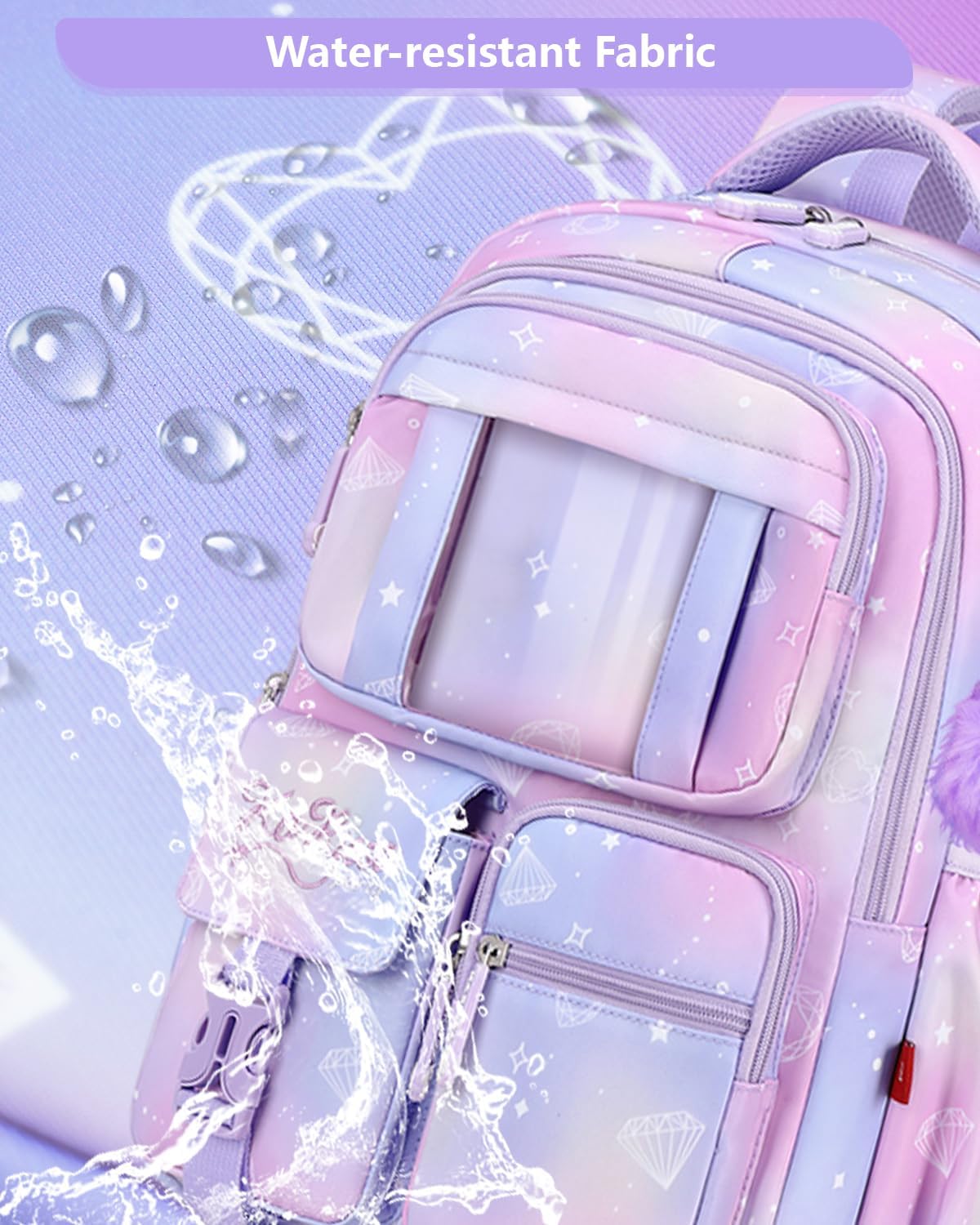 Tanou School Bag Girls Backpack School Girls School Backpack for Girls 1st to 4th Grade Breathable Water Resistant Nylon Kids School Bag, purple, Rucksack – Bild 5