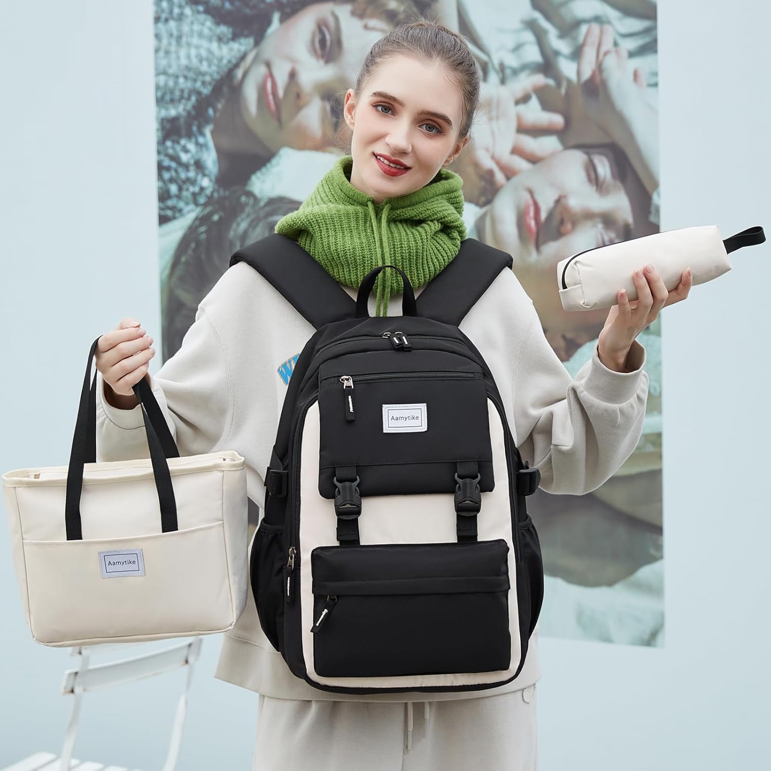 School Backpack Girls Teenager School Backpack Women's School Bag Girls Waterproof Children's School Bag Casual Daypacks School Bag for Girls Backpack with Lunch Bag Set – Bild 8