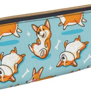 Federmäppchen mit niedlichem Tierhund-Motiv, dreieckiges Stiftetui, tragbares Federmäppchen, Leder-Organizer mit Reißverschluss, Kosmetiktasche