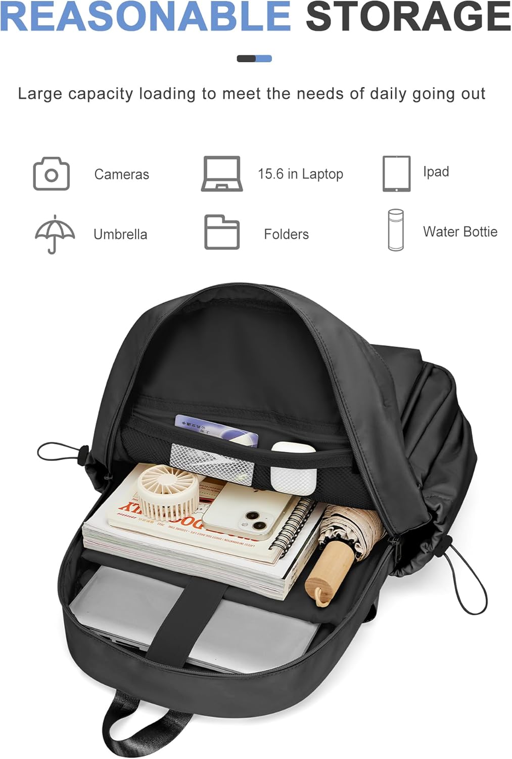 School Backpack Women's Lightweight Backpack 14 Inch Laptop Travel Backpack Causal Travel School Bags for Girls Boys Teenagers Book Bag College Boys Men Work Daypack, A-Black, L, Rucksack Backpacks – Bild 3