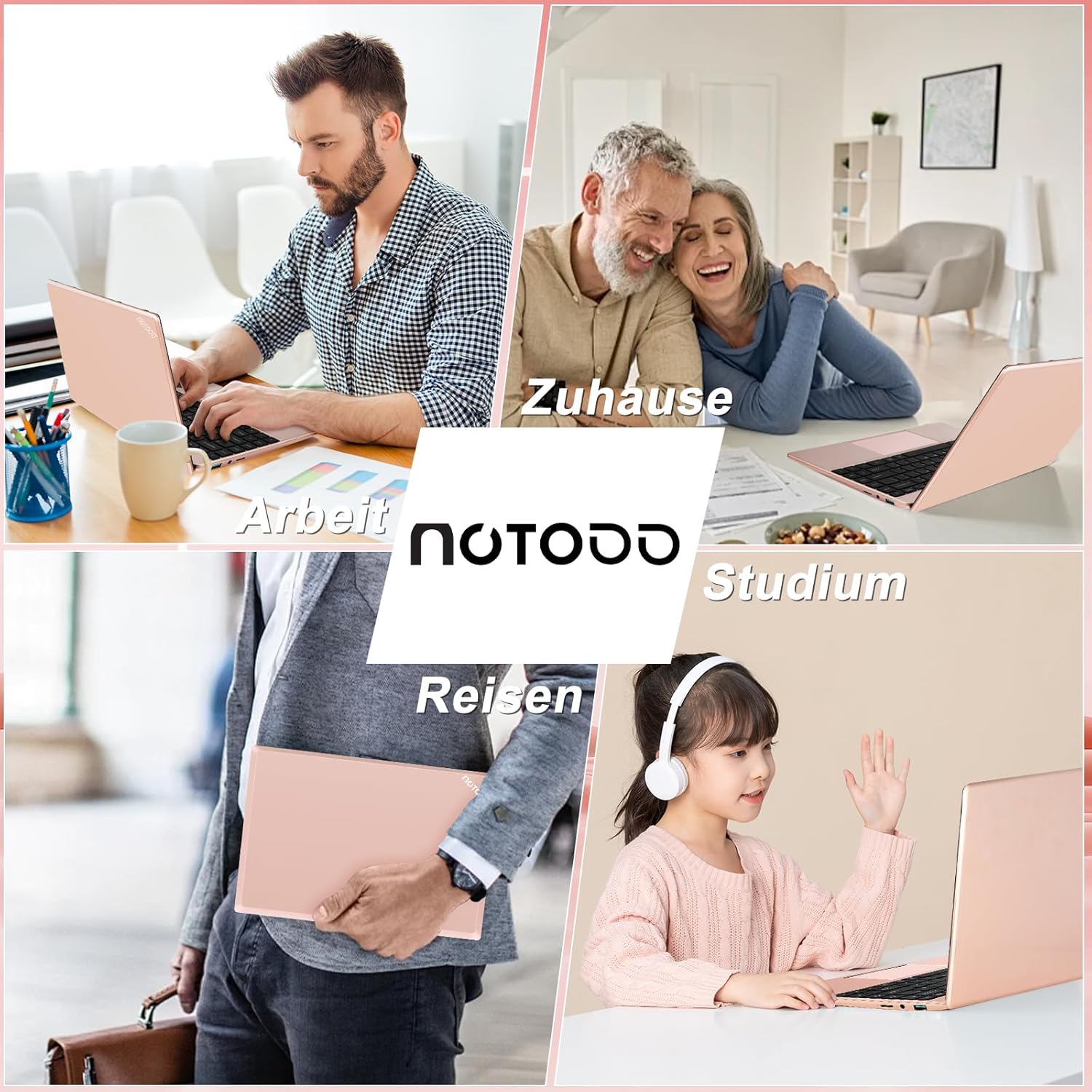 Laptop Celeron N4020 Up to 2.8Ghz, Laptops 14 Inch Win 11 Con 5G WiFi 6+256GB SSD Expansion 1TB, BT 4.2 1920 x 1080 FHD Mini Multimedia Connection, Notebook with German Keyboard Film Gold – Bild 7