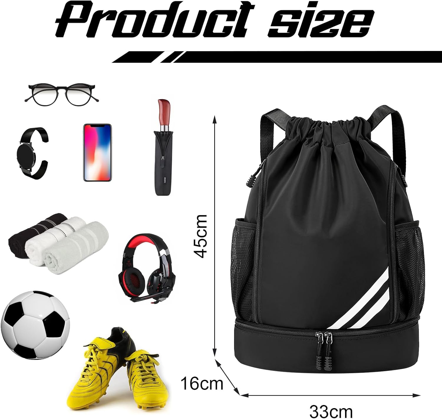 Gym Bag for Boys Women Men Children Sports Bag Sports Backpack Sports Bag with Drawstring Shoe Compartment Swimming Backpack Basketball Bag Backpack Sports Football Bag Waterproof – Bild 3