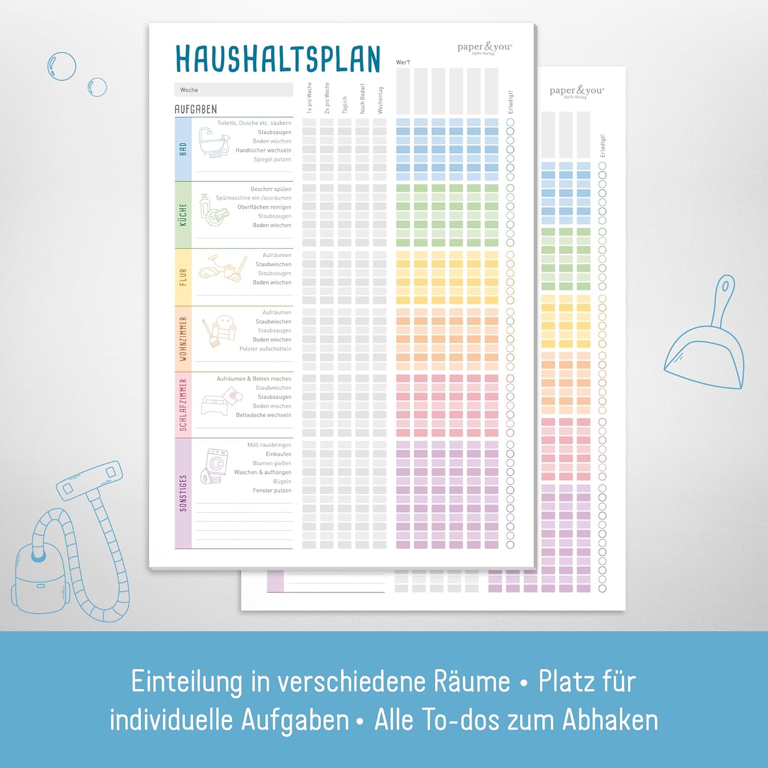 paper&you® Household Plan Pad A4 "Rainbow" Cleaning Plan for Families or Flatshares, 50 Sheets - All Help to Organise Your Household - Climate-Friendly & Sustainable – Bild 4
