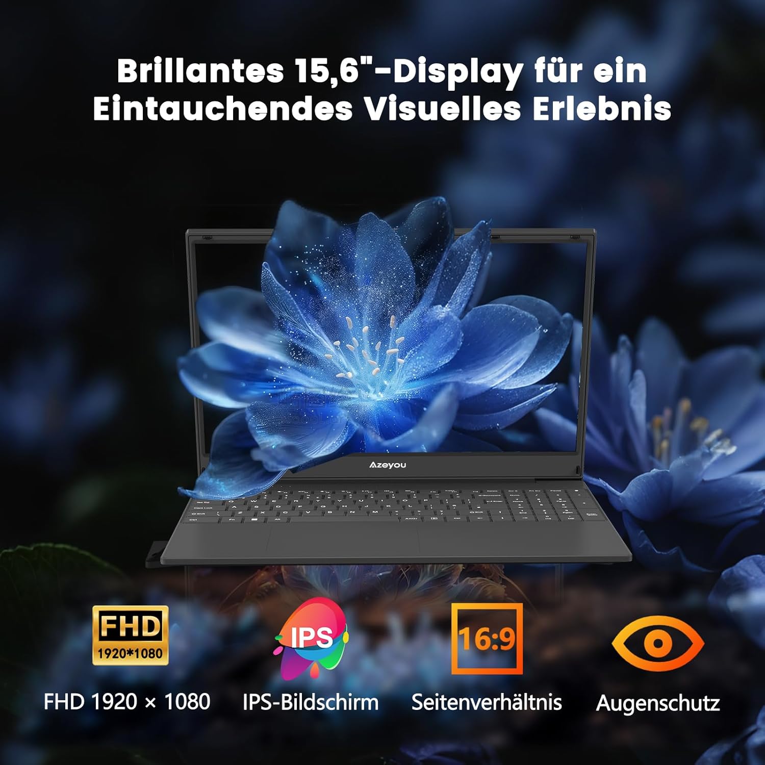 Azeyou 15.6 Inch FHD IPS Laptop for Work and Study, AMD Ryzen 3 3200U Processor, 16GB RAM, 512GB SSD, 5G WiFi, Bluetooth 5.0, OS 11 Pro, HDMI, USB-C, SD Card Reader, Numeric Keypad, Webcam, QWERTZ – Bild 4