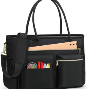 RAINSMORE Teacher Bag Women's Large Laptop Bag 15.6 Inch Work Bag with Insulated Bag Uni Nurse Bag for Work School Office Business University, black