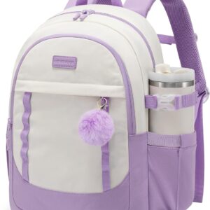 LOVEVOOK Women's Backpack, Laptop School Backpack, Waterproof, Daypacks, Work Bag, School Bag, Travel Backpack, Work Bag, Daypack, Elegant for University, Travel, Office, Y-beige light purple, 15.6