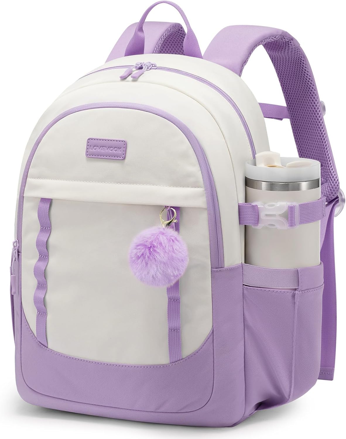 LOVEVOOK Women's Backpack, Laptop School Backpack, Waterproof, Daypacks, Work Bag, School Bag, Travel Backpack, Work Bag, Daypack, Elegant for University, Travel, Office, Y-beige light purple, 15.6