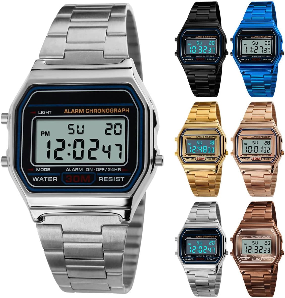 Luxuriöse Business-Armbanduhr, 30 m, wasserdicht, Edelstahl, Sportuhr, Digitaluhr – Bild 6