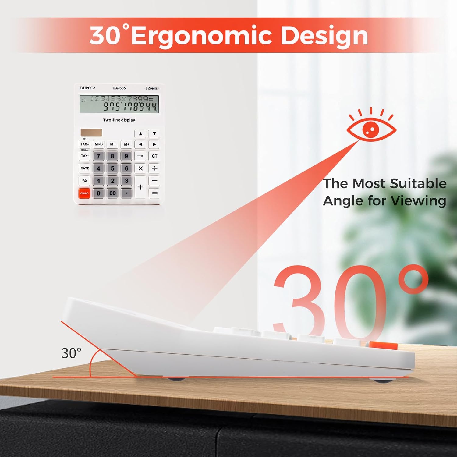 Calculator Desk Calculator Large Buttons 2 Lines Extra Large Display 12-Digit Desk Calculator Office with Value Control Function White Medium Size (OA-635) – Bild 8