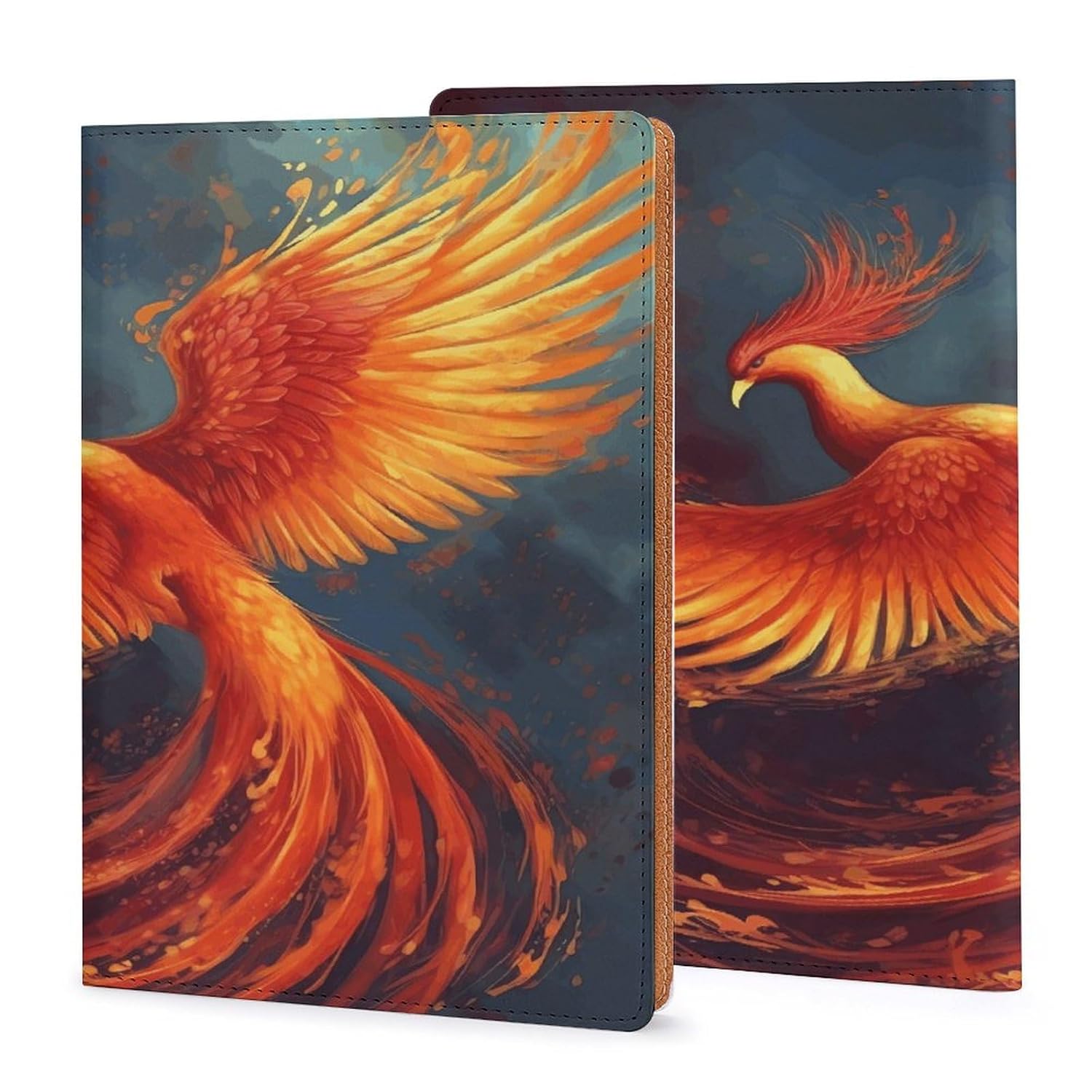 Leder-Notizbuchhülle, strapazierfähige Buchumschläge, orange-rot, Phoenix-Druck, wasserdicht, schützt Notizbücher, Bücher und ist für Büro und Schule geeignet