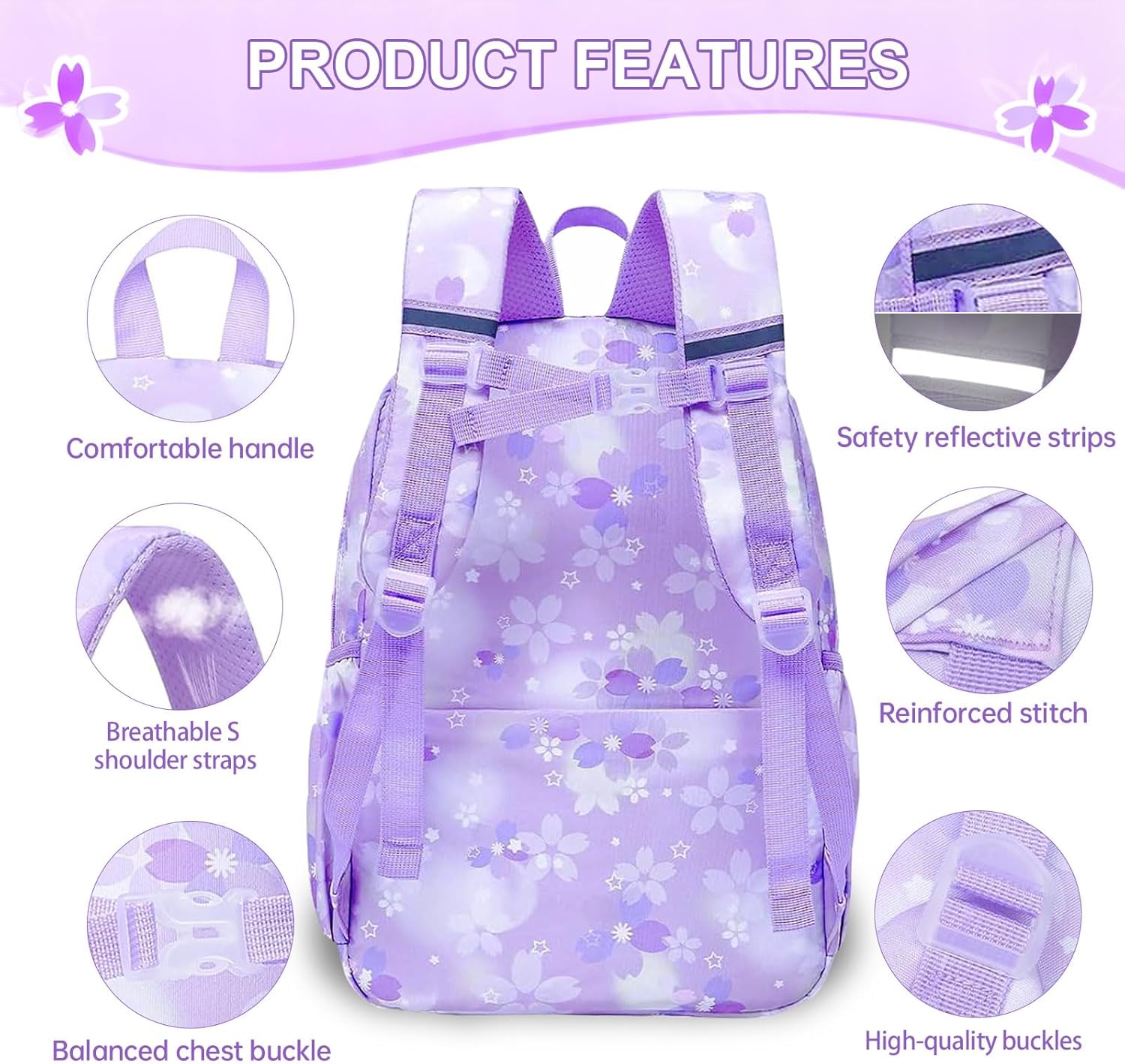 School Bag for Girls, Lagre Capacity School Backpack with Laptop Compartment, Girls Backpacks for Primary School – Bild 5