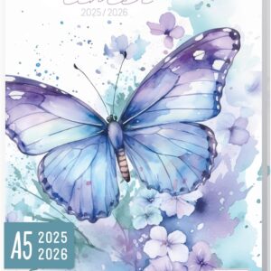 Schulstuff Student Timer 2025/2026 A5 – Organised through the New School Year – Flexocover School Calendar, School Planner, Homework Book „Butterfly“ – Sustainable and Climate Friendly
