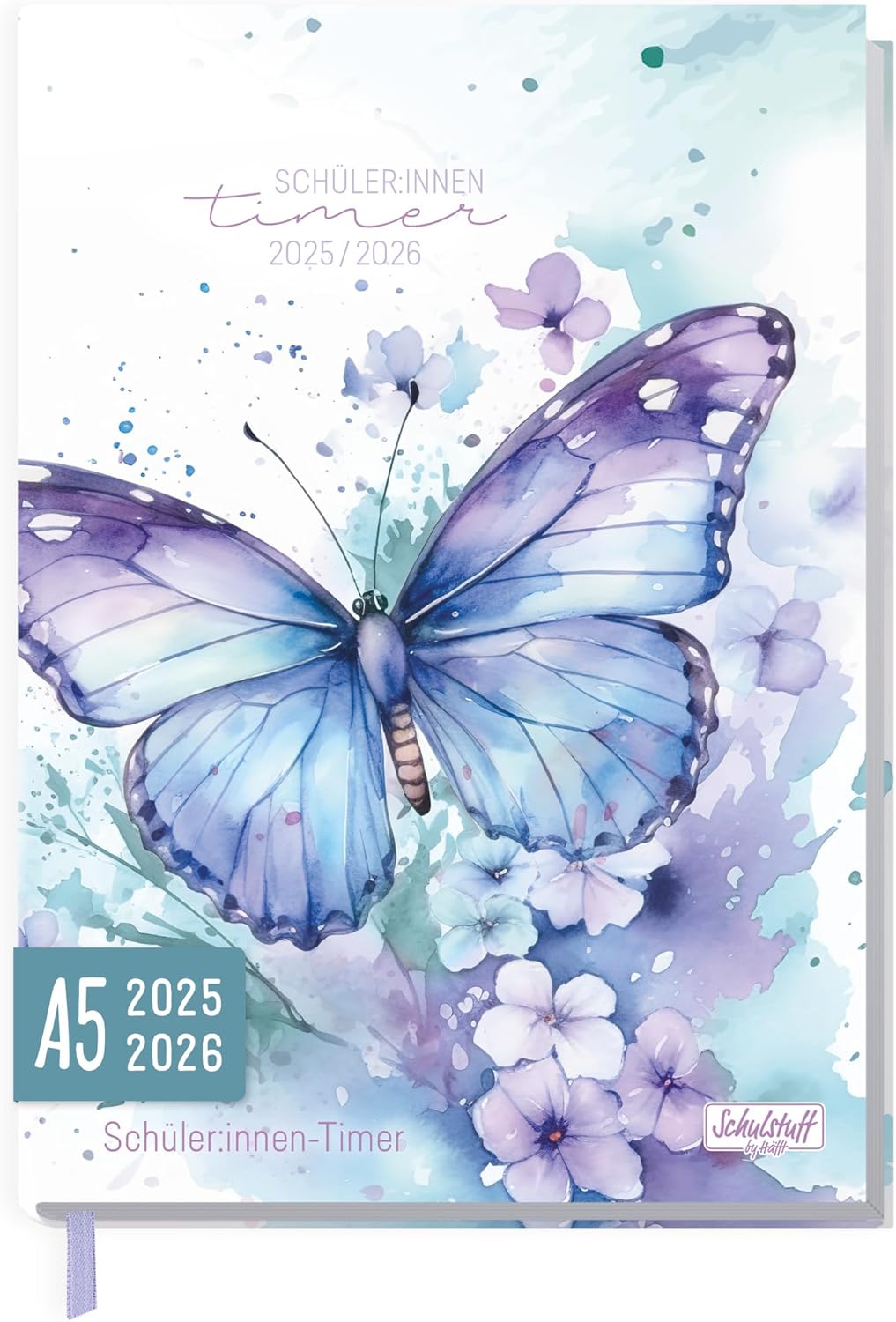 Schulstuff Student Timer 2025/2026 A5 - Organised through the New School Year - Flexocover School Calendar, School Planner, Homework Book "Butterfly" - Sustainable and Climate Friendly