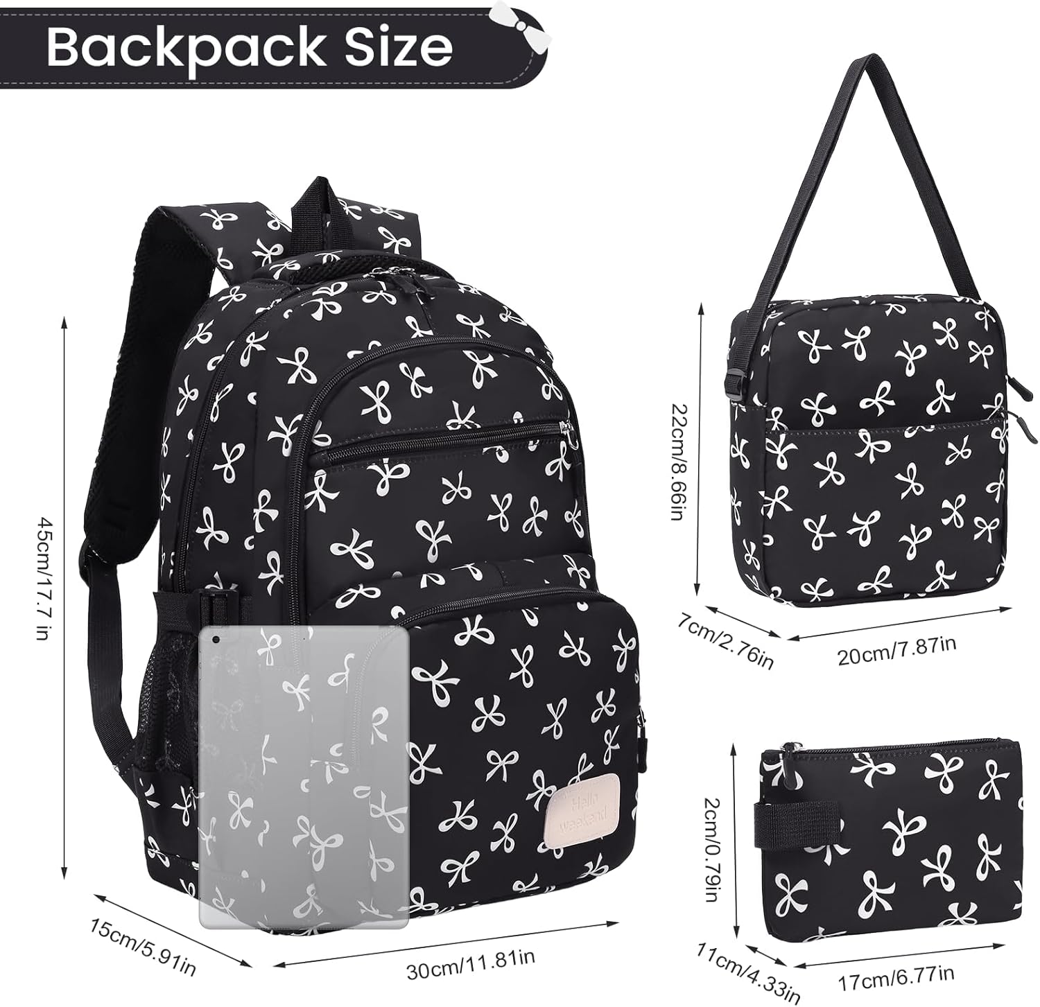 GSenhui School Backpack Set Girls School Backpacks Aesthetic 3-Piece School Bag Bow Backpack Children with Shoulder Bag and Small Purse School Backpack Students – Bild 5