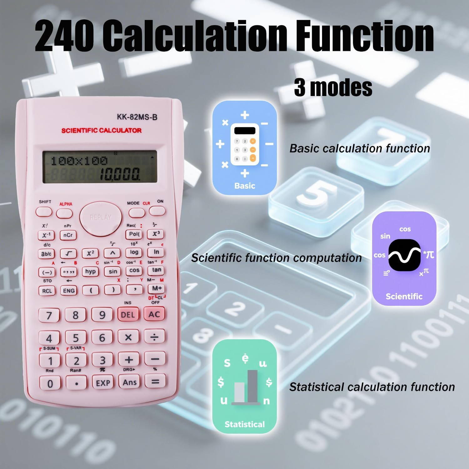 KK-82MS-D Portable Scientific Calculator with 240 Functions, Dual Line Display for School Supplies, Students, Teachers, Business, Office, Home (Pink) – Bild 4