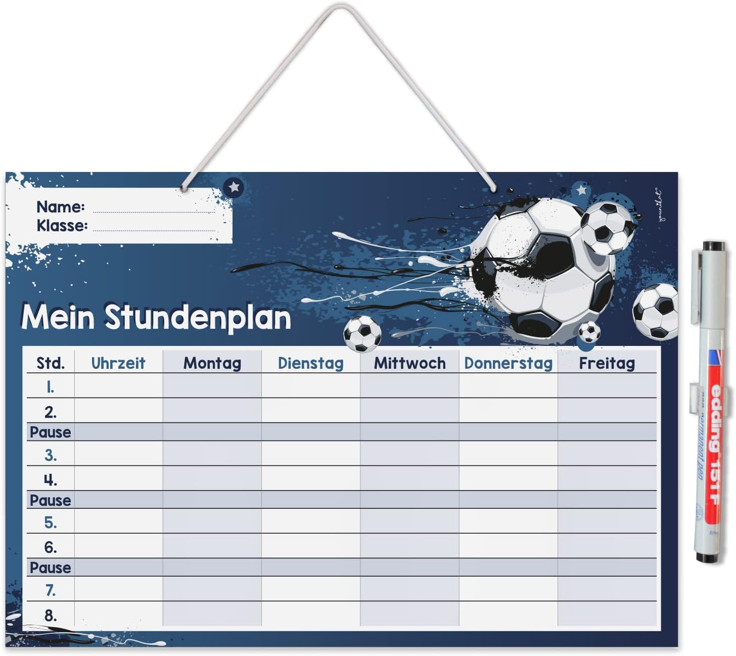 younikat Timetable Wipe Clean for Hanging I Football Blue I Includes Pen Rewritable I Primary School Boys Girls I dv984