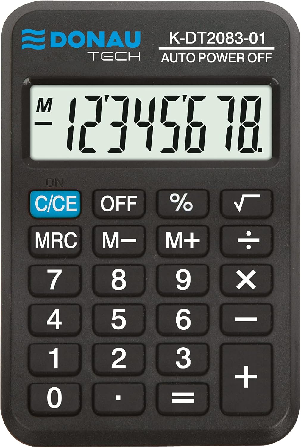 DONAU Tech Calculator / 8-Digit Root Function / 8.9 x 5.6 x 1.1 cm / Black / Calculator with 8-Digit Display / Battery Operated / Compact Design
