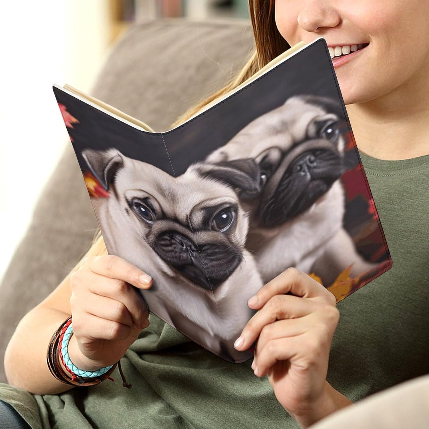 Leder-Notizbuchhülle, strapazierfähige Buchumschläge, Mops-Druck, wasserdicht, schützt Notizbücher, Bücher und ist für Büro und Schule geeignet – Bild 6