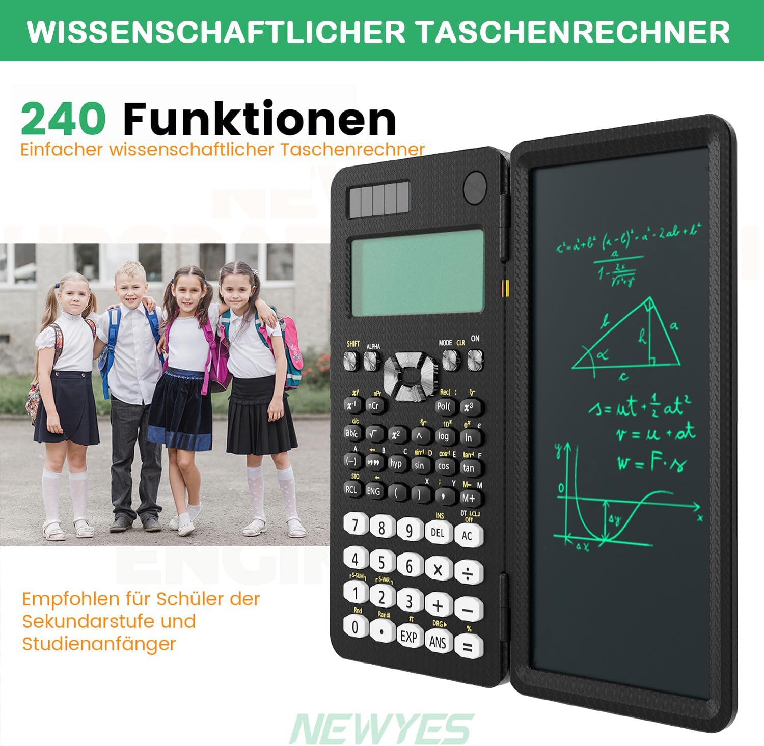 NEWYES Scientific Calculator 82 MS, 240 Functions & 2-Line Display School Calculator with Protective Case for Junior, Medium and Student – Bild 2