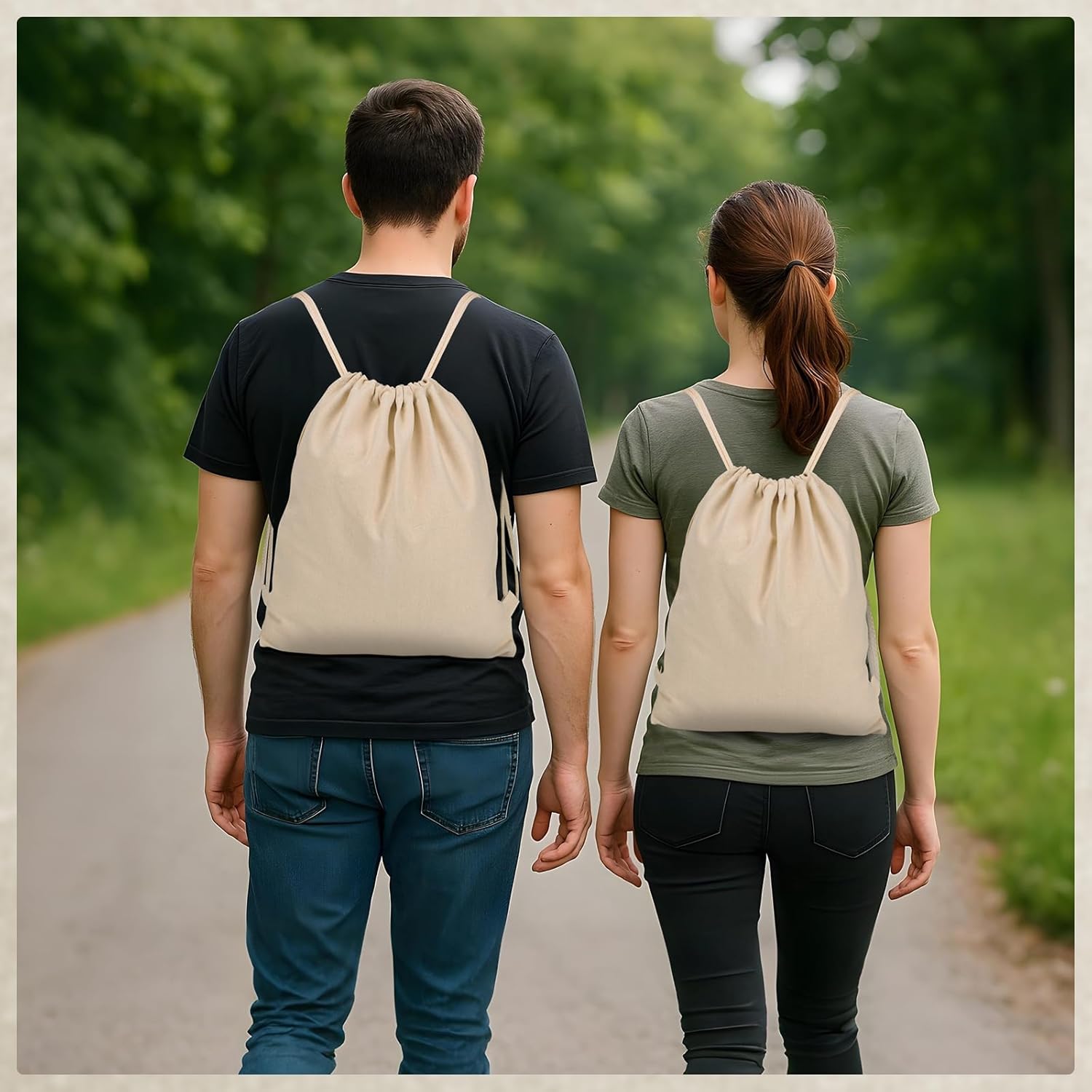 Pack of 2 Canvas Gym Bags, 38 x 42 cm Fabric Bag with Drawstring, Bag, Backpack, Sports Bag, Jute Bag for Painting, Fabric Bag, Women and Men, Children, Sports, Travel – Bild 6