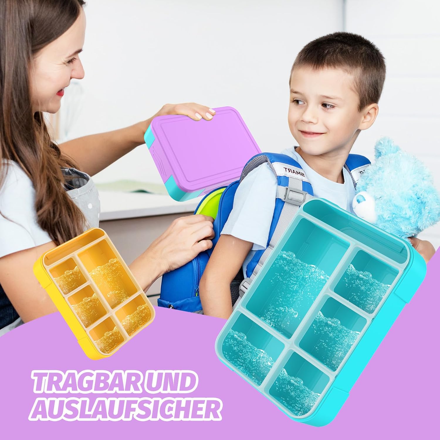 Children's Lunch Box with Compartments, 1300 ml, Lunch Box for Children, Leak-proof Lunch Box with 5 Compartments, Snack Box for Girls and Boys, Perfect for School, Nursery (Macaron Purple) – Bild 5