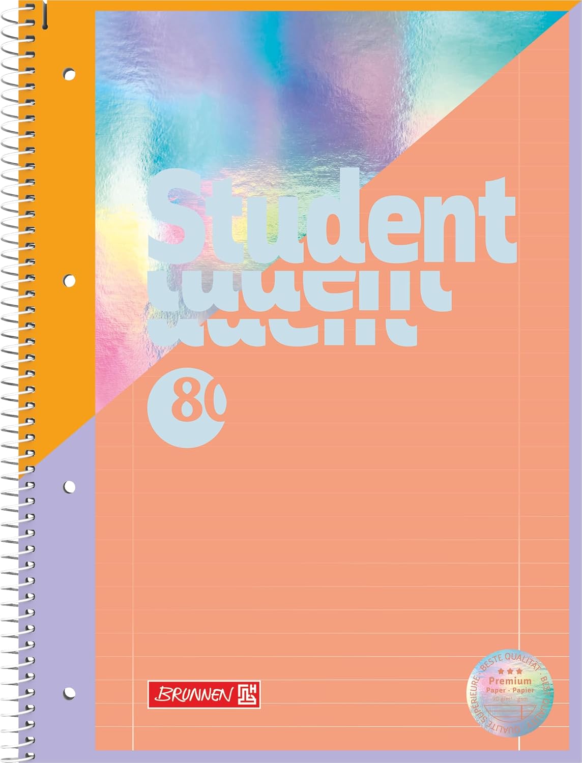 BRUNNEN College Notepad Premium Student "Intoxicate" | A4, Line Style 27, 80 Sheets, Coral