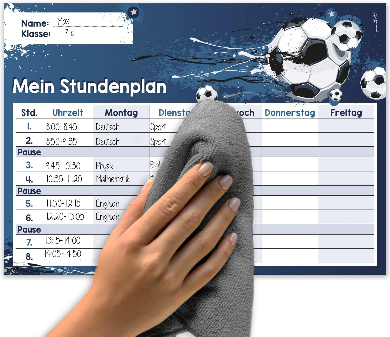 younikat Timetable Wipe Clean for Hanging I Football Blue I Includes Pen Rewritable I Primary School Boys Girls I dv984 – Bild 5
