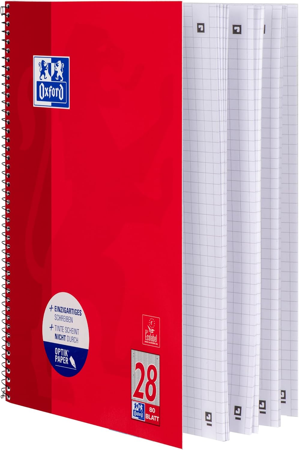 Oxford College Notepad, A4, Squared, with Double Margin, 80 Sheets, Red, Pack of 10 – Bild 3