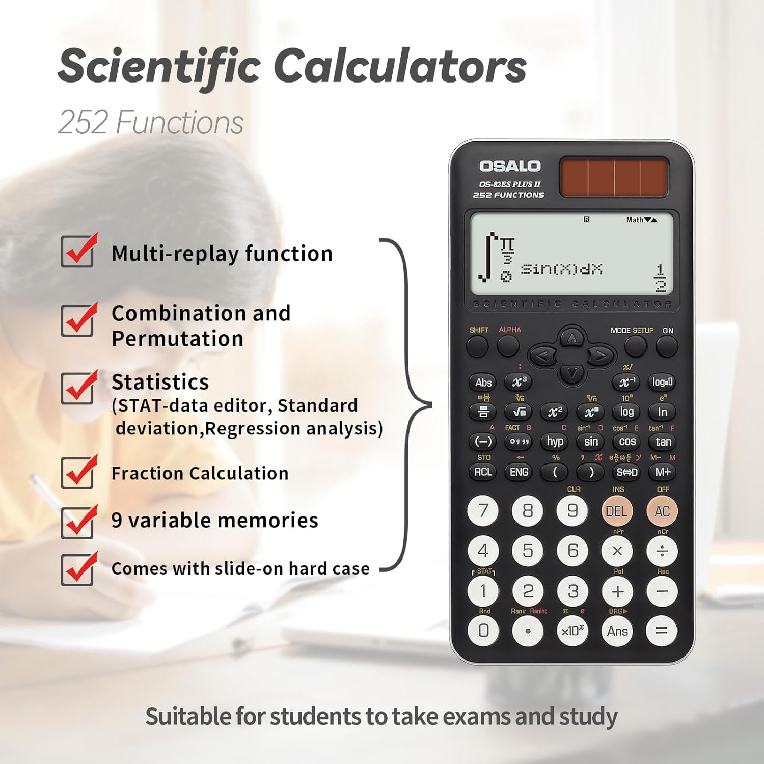 OSALO Scientific Calculator 252 Functions 2 Line Written Display with Sliding Cover for Secondary School Students (OS 82ES Plus 2nd Edition) – Bild 4