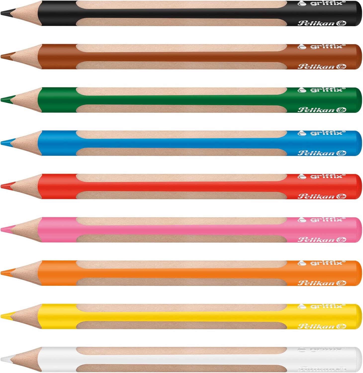 Pelikan Griffix Triangular Colouring Pencils, 4 cm Lead, Water-soluble, 9 Colouring Pencils
