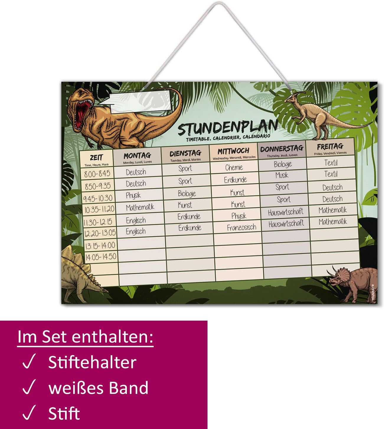 younikat Timetable Wipe Clean for Hanging I Dinosaur I Includes Pen Rewritable I School Gift Dino I dv1072 – Bild 3