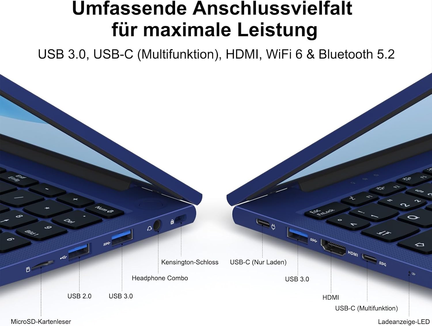NIMO Laptop 15.6 Inch Full HD: 16GB RAM, 1TB SSD, Intel N100, WiFi Connectivity, USB-C 65W, Fingerprint, Illuminated Keyboard, Lightweight Computer for Work & Study, Blue – Bild 5
