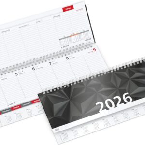 Premium Table Landscape Calendar 2025 Tempo-Register Diary with Monthly Index Punch + Extra Sturdy Hardcover 1 Week on 2 Pages, 30.5 x 13 cm, 128 Pages