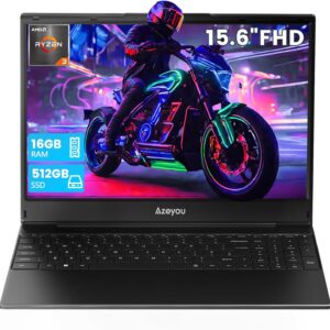 Azeyou 15.6 Inch FHD IPS Laptop for Work and Study, AMD Ryzen 3 3200U Processor, 16GB RAM, 512GB SSD, 5G WiFi, Bluetooth 5.0, OS 11 Pro, HDMI, USB-C, SD Card Reader, Numeric Keypad, Webcam, QWERTZ