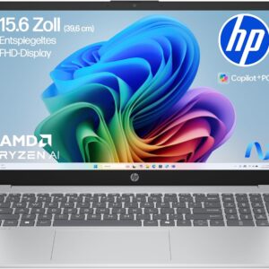 HP OmniBook 3 Next Gen AI PC 15-fn0523ng | Copilot+ PC | 15.6 Inch FHD Display (1920 x 1080) | AMD Ryzen AI 5 330 (50 NPU Tops) | 16GB RAM | 512GB SSD | QWERTZ Keyboard | Windows 11 Home | Silver