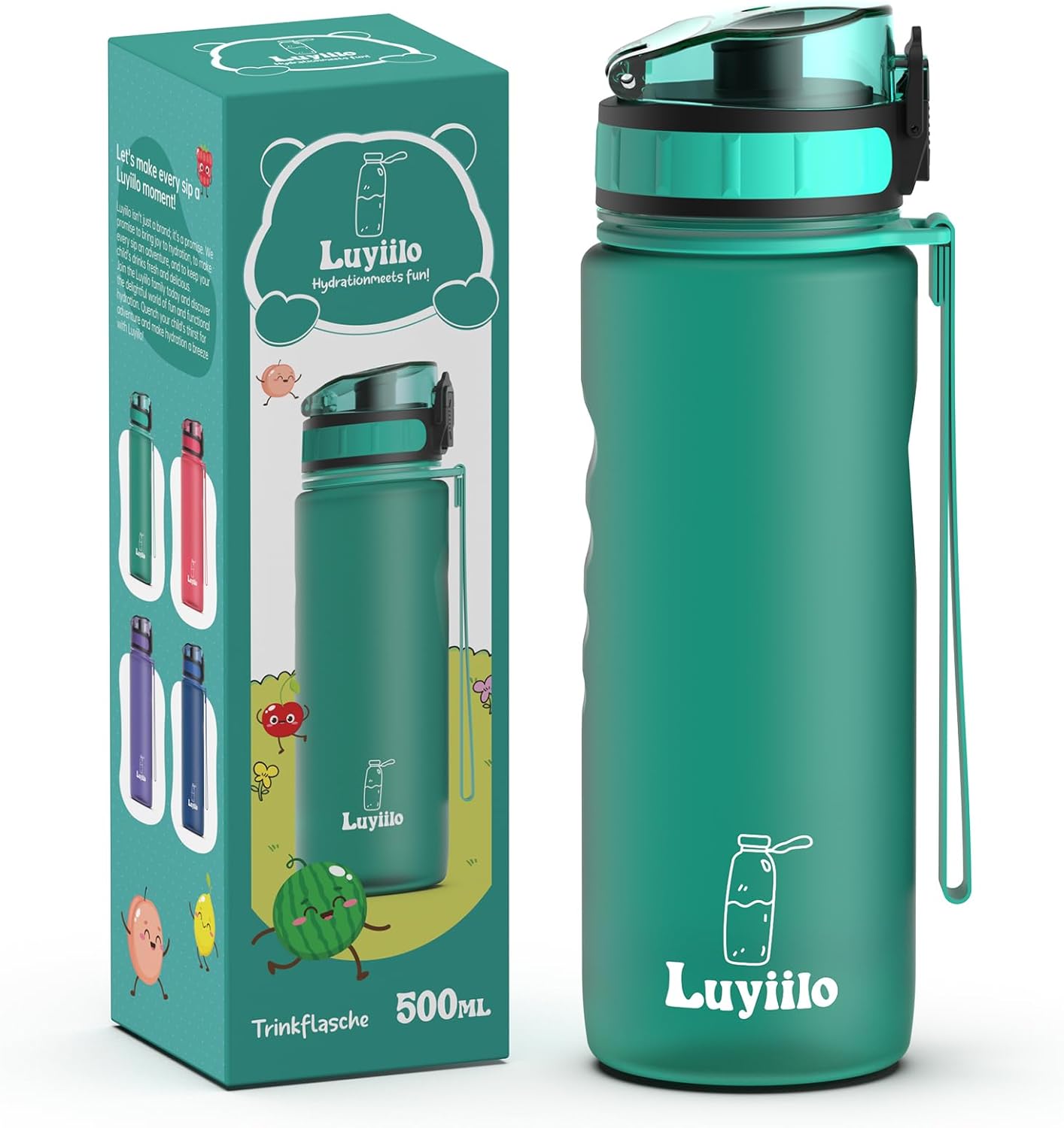 Luyiilo Children's Leak-Proof Drinking Bottle, 500 ml, BPA-Free Drinking Bottle with Fruit Insert, Suitable for Carbonated Drinks, Children's Drinking Bottle, Perfect for School, Nursery, Sports