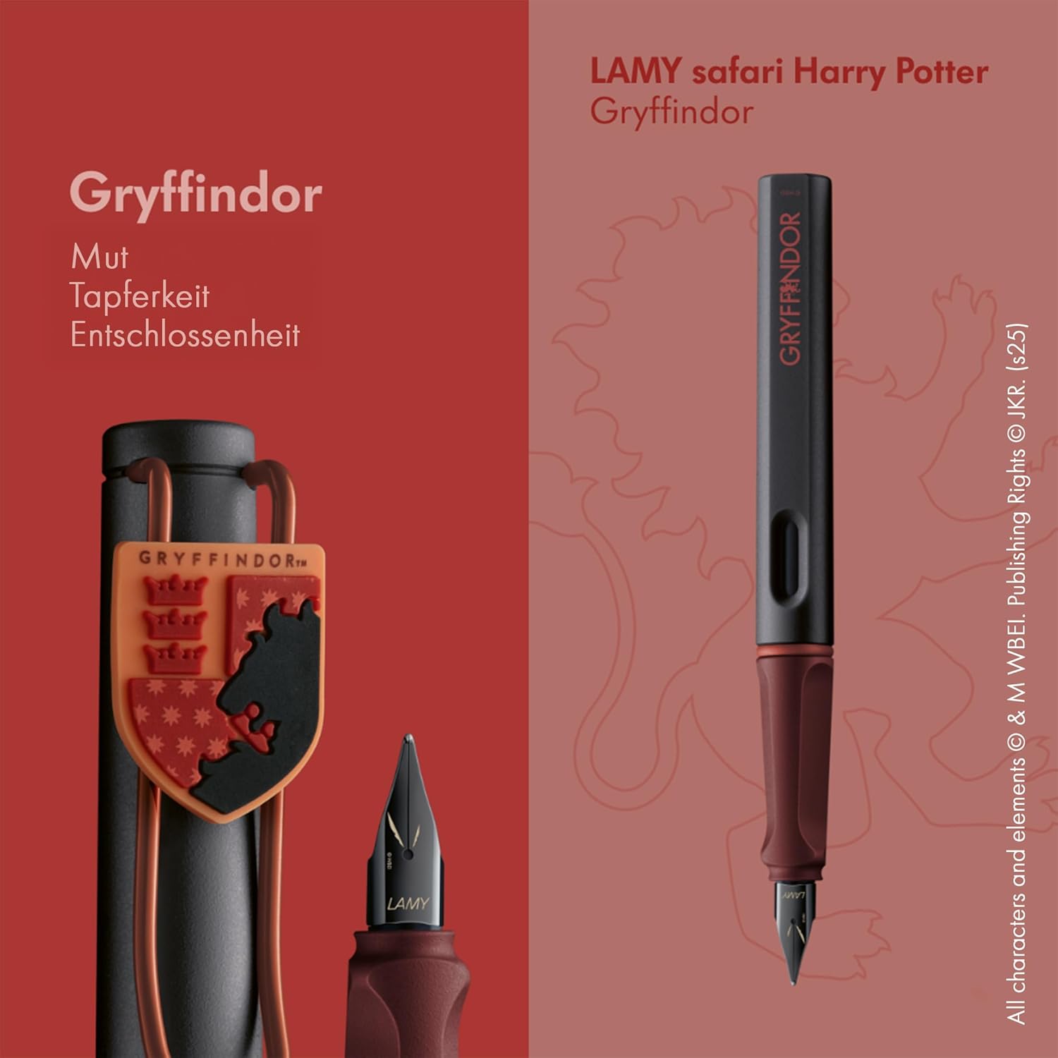 Lamy Safari Harry Potter Gryffindor Fountain Pen, Special Edition Fountain Pen with House Coat of Arms, Steel Nib in Line Width M, with Ergonomic Handle, Includes T10 Blue Ink Cartridge, Right-Handed – Bild 3