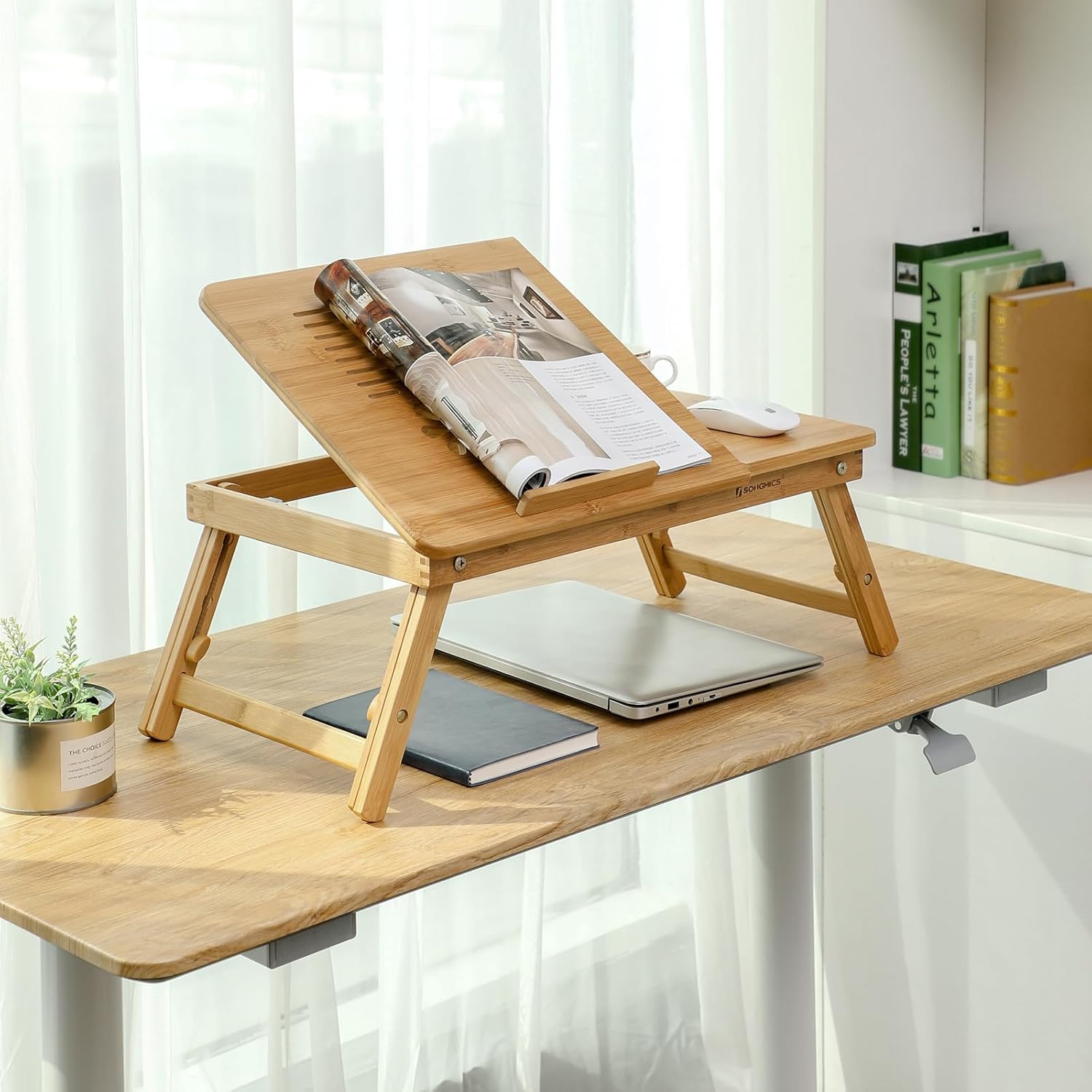 SONGMICS Adjustable Laptop Table Folding Lapdesk PC Desktop Notebook Stand Sofa Desk Bamboo Bed Tray with Drawer LLD002 – Bild 9