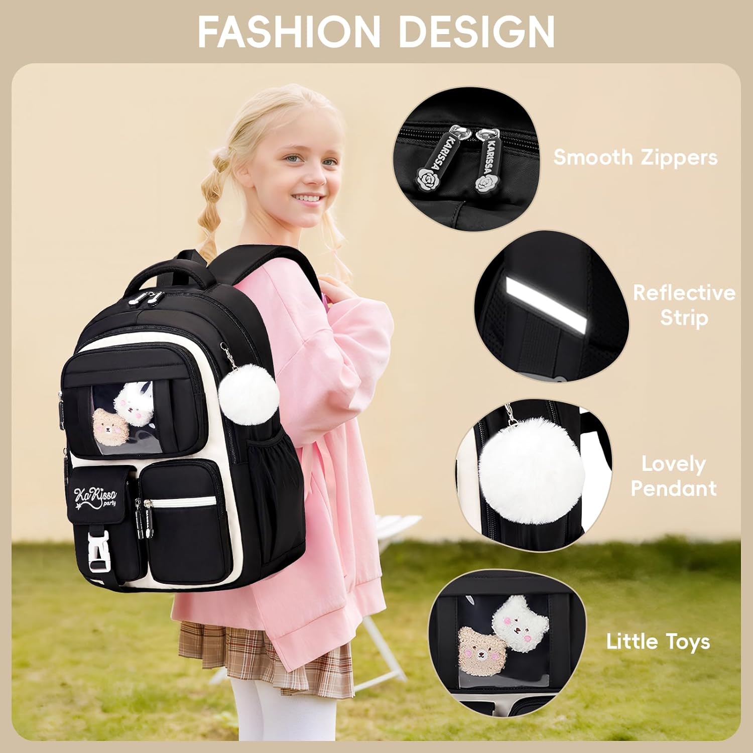 School Bag Girls Backpack School Girls Breathable School Backpack for Girls 1st - 5th Grade Casual School Bag Kids for Primary School Middle School – Bild 2