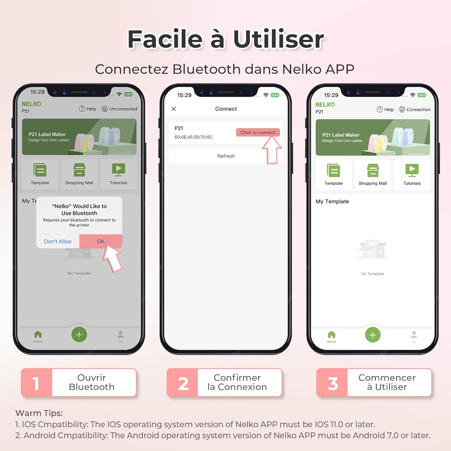 Nelko Label Printer, Bluetooth P21 Self-Adhesive Labelling Device, Portable Labelling Device, Self-Adhesive Label Printer, Wireless, Mini Label Printer with iOS Android, for Home, Pink – Bild 6