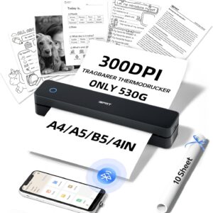 iDPRT MT610pro Portable Thermal Printer, 300DPi Bluetooth Mobile Printer for Travel, Thermal Printer A4 for Vehicles, Office, Home, School, Compatible with iOS, Android, Tablet & Laptop – Black